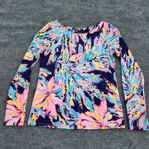 Lilly Pulitzer Al Fresco Tristen Navy Blue Pink Floral twist cut out back l/s S